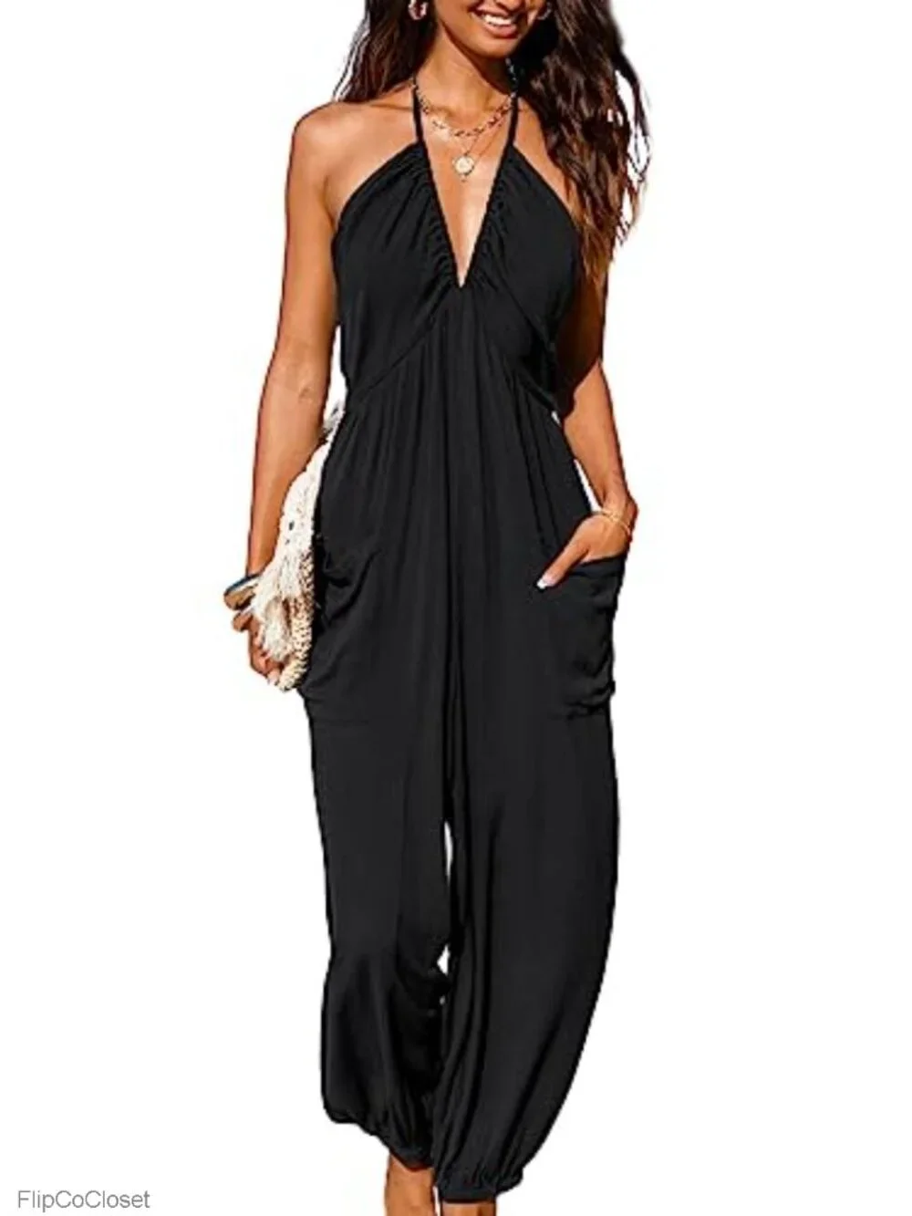 Women's Maxi Jumpsuit Halter Neck Sleeveless 100% Rayon Summer Beach Vacation